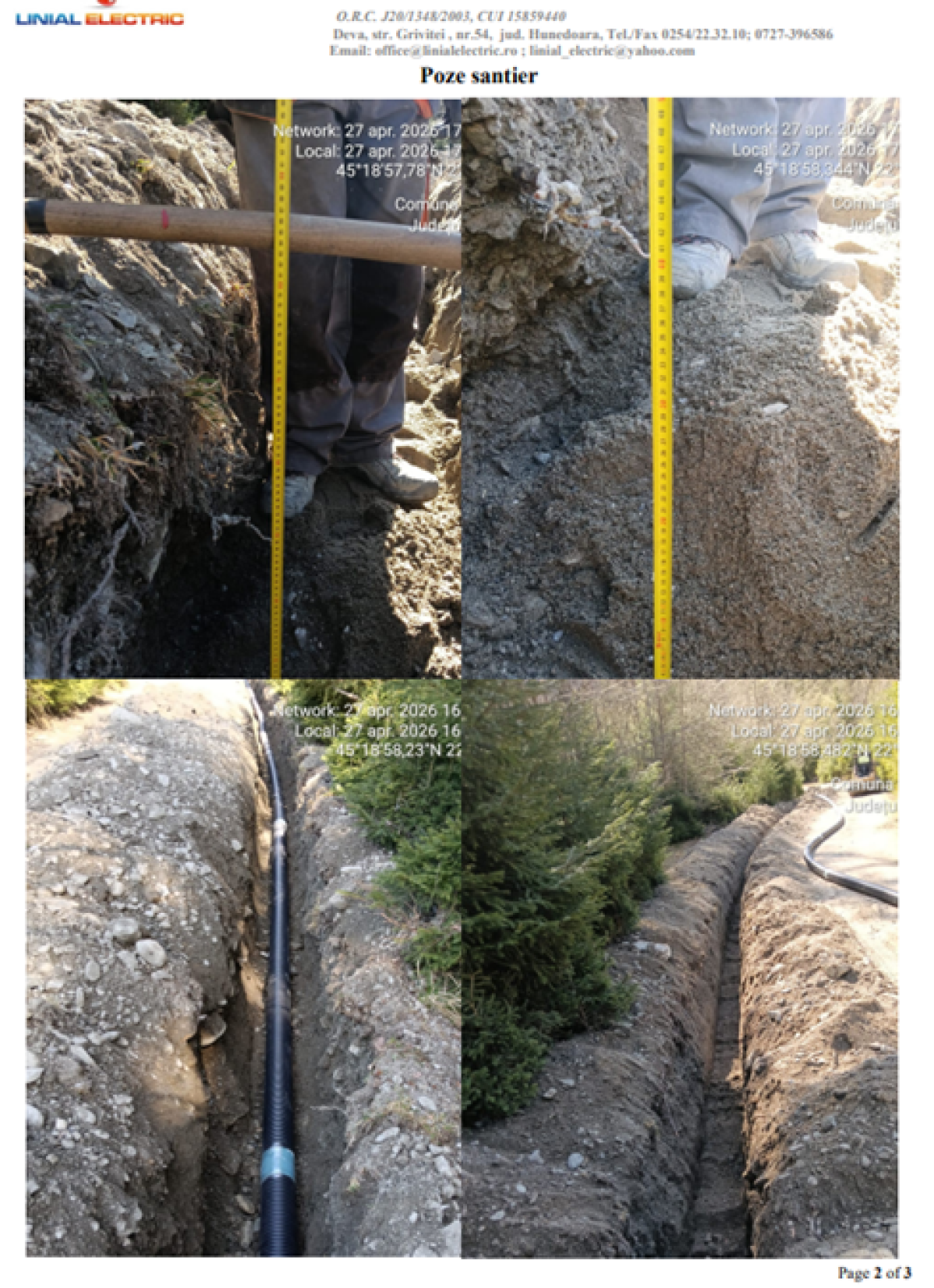 Poze ale activității constructorului, instalare subterană tub în care se va insera cablul de medie tensiune.